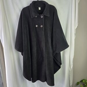 East 5th Fleece Cape Shawl Opera Coat 44 Inches Double Breast Boho OSFM Black